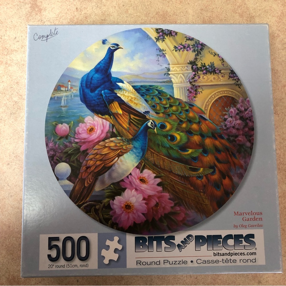 Bits & Pieces Marvelous Garden Peacock Round 500 Piece Puzzle